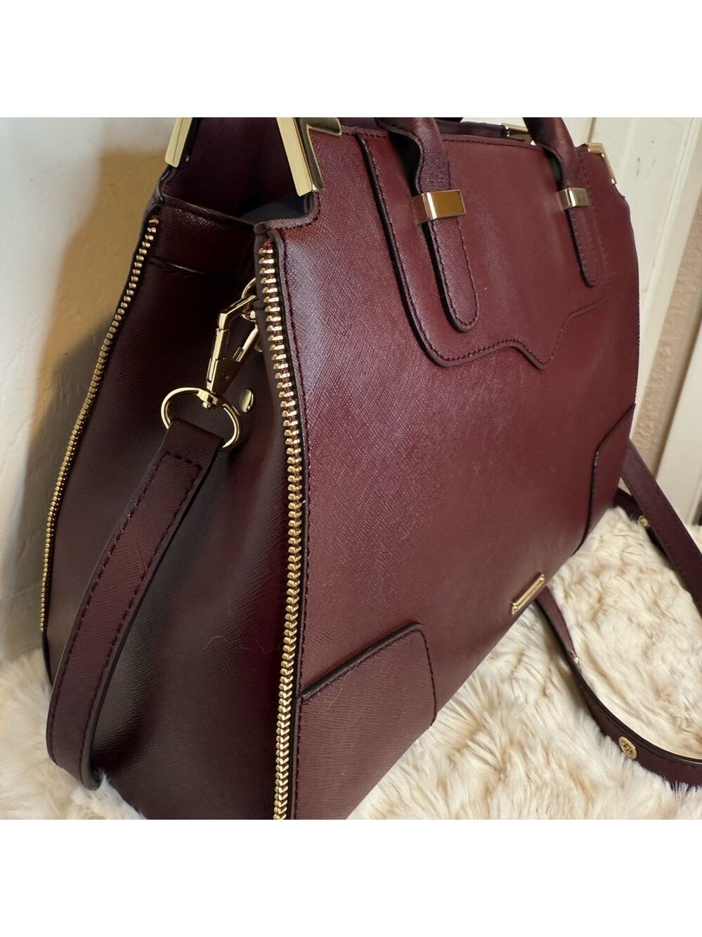 REBECCA MINKOFF SAFFIANO LEATHER TOP HANDLE CROSSBODY SATCHEL TOTE - Picture 3 of 16